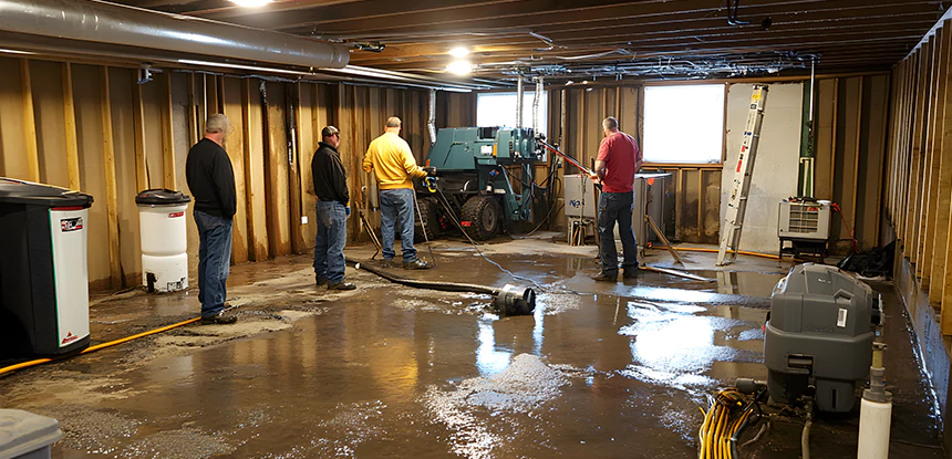 Cleaning Sewage From Basement Floor in Marble Hill